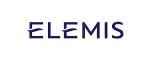 Elemis logo in blue on a white background