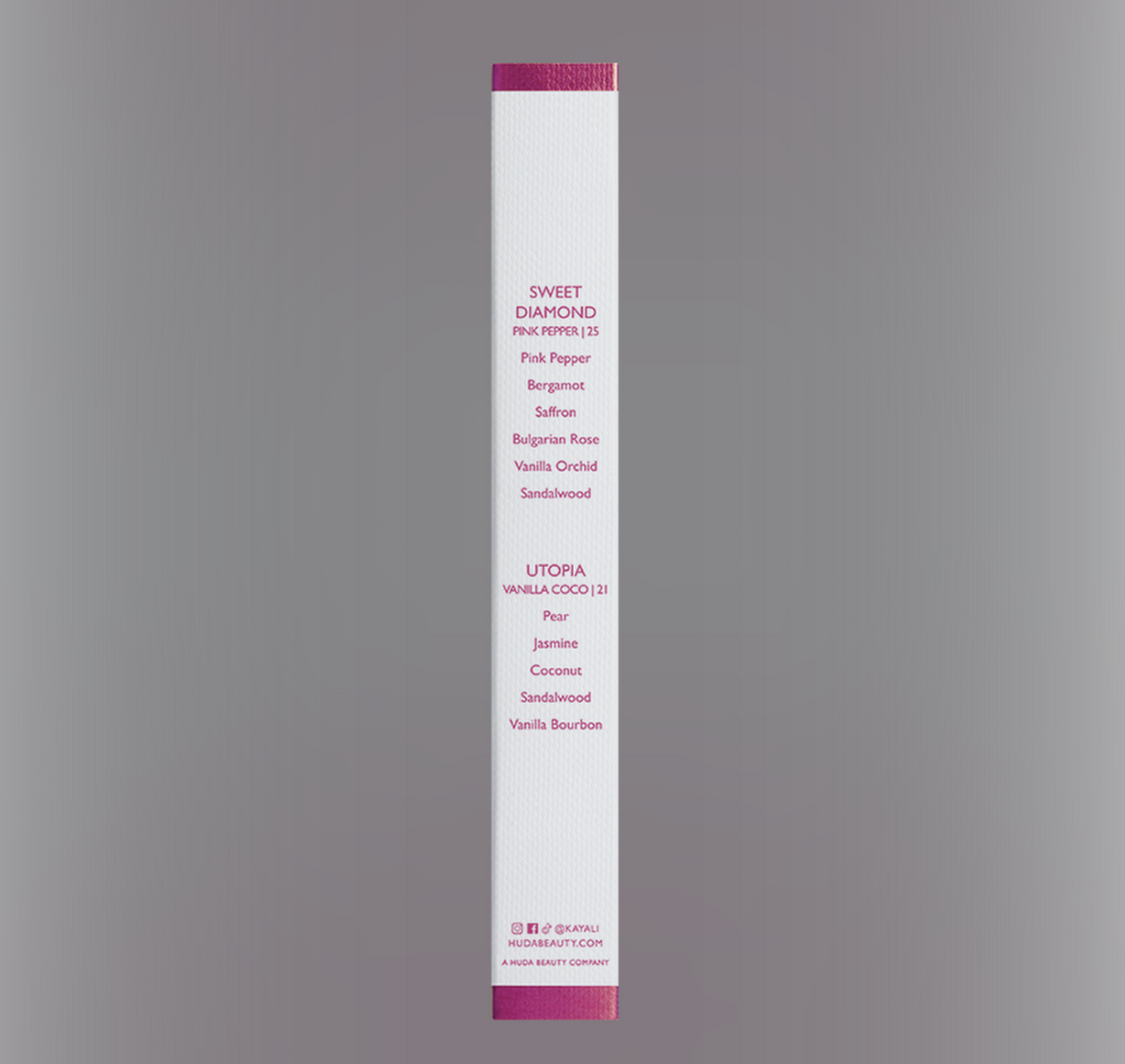 Kayali Eau de Parfum Rollerball Duo – Sweet Diamond Pink Pepper 25 & Utopia Vanilla Coco 21 shade detail