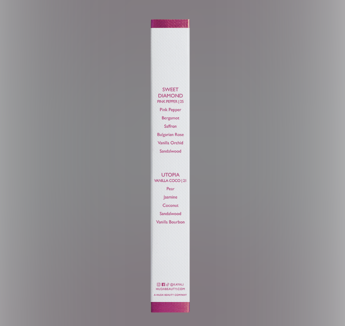 Kayali Eau de Parfum Rollerball Duo – Sweet Diamond Pink Pepper 25 & Utopia Vanilla Coco 21 shade detail